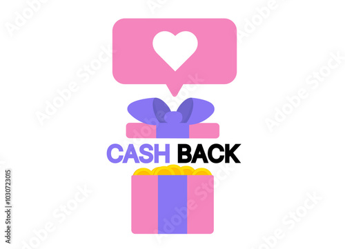 Cash back gift and coins. Cash back loyalty program. Vector illustration on white background.