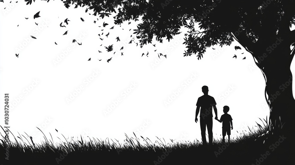 Silhouette of Father and Child Under Tree Silhouette of Father and Child Under Tree