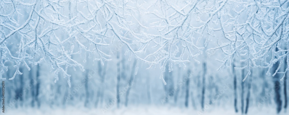 Winter landscape with frosty trees and a serene snowy background. Winter landscape with frosty trees and a serene snowy background.