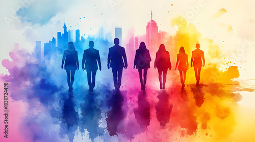 Wallpaper Mural Silhouettes of professionals against a colorful city skyline. Torontodigital.ca