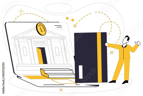 Mobile banking vector illustration. In electronic dance transactions, mobile banking is lead partner, guiding steps The digital currency waltzes through cyberspace, orchestrated by melodies mobile