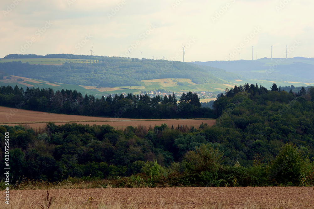 Obraz premium Aussicht vom neuen Wanderweg Moselsteig Seitensprung Konzer Höhenrunde bei Konz an der Mosel im Landkreis Trier-Saarburg.