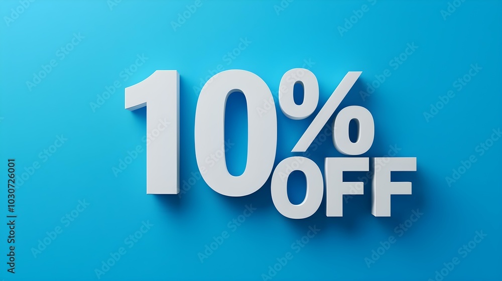 White '10% OFF' Promotional Sign on a Blue Background with Copy Space White '10% OFF' Promotional Sign on a Blue Background with Copy Space