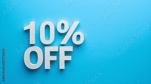 White '10% OFF' Promotional Sign on a Blue Background with Copy Space