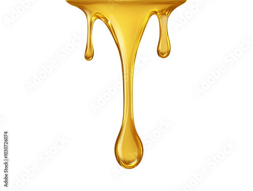 Golden liquid stream isolated on transparent or white background, png photo