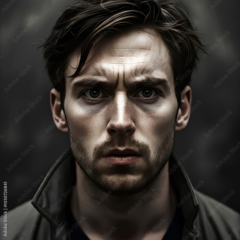 A man with a serious expression, looking directly ahead, showing intensity and determination. A man with a serious expression, looking directly ahead, showing intensity and determination.