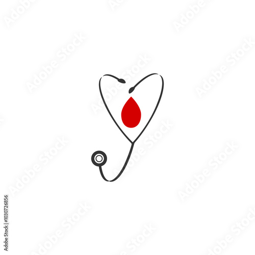 Pictogram of a stethoscope and blood drop. For medical icon isolated on white background .