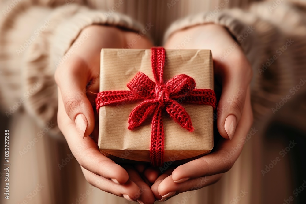 A beautiful close-up of hands elegantly presenting a wrapped gift for Valentine's Day, showcasing the perfect expression of love and affection. A beautiful close-up of hands elegantly presenting a wrapped gift for Valentine's Day, showcasing the perfect expression of love and affection.