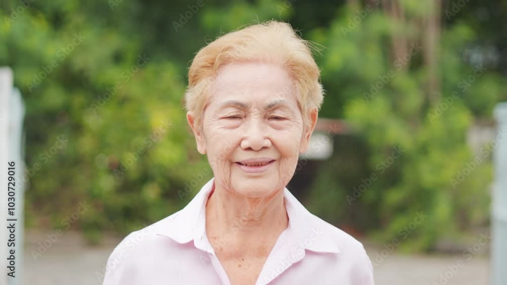 Peaceful portrait of smiling elderly Asian woman outdoors, shows her wisdom, positive and happiness in natural light enhances her graceful aging on life for themes of aging, wisdom, and senior living. Peaceful portrait of smiling elderly Asian woman outdoors, shows her wisdom, positive and happiness in natural light enhances her graceful aging on life for themes of aging, wisdom, and senior living.