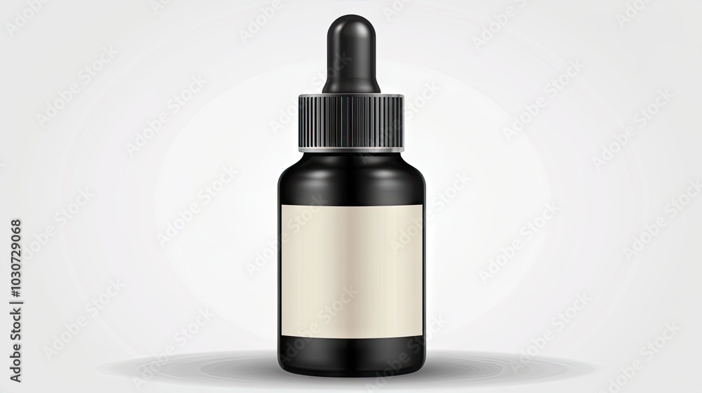 Dropper serum bottle with a sleek glass pipette, blank label for branding, placed on a clean background with soft lighting to showcase the product Dropper serum bottle with a sleek glass pipette, blank label for branding, placed on a clean background with soft lighting to showcase the product