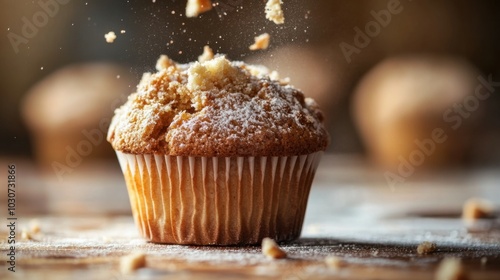 Delicious Muffin with Crumbly Topping and Dusting