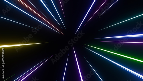 illustration of abstract background with ascending colorful glowing neon lines