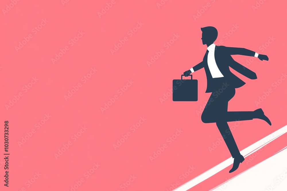 Silhouette of a businessman running with a briefcase against a pink background, symbolizing ambition and forward momentum in business. Silhouette of a businessman running with a briefcase against a pink background, symbolizing ambition and forward momentum in business.