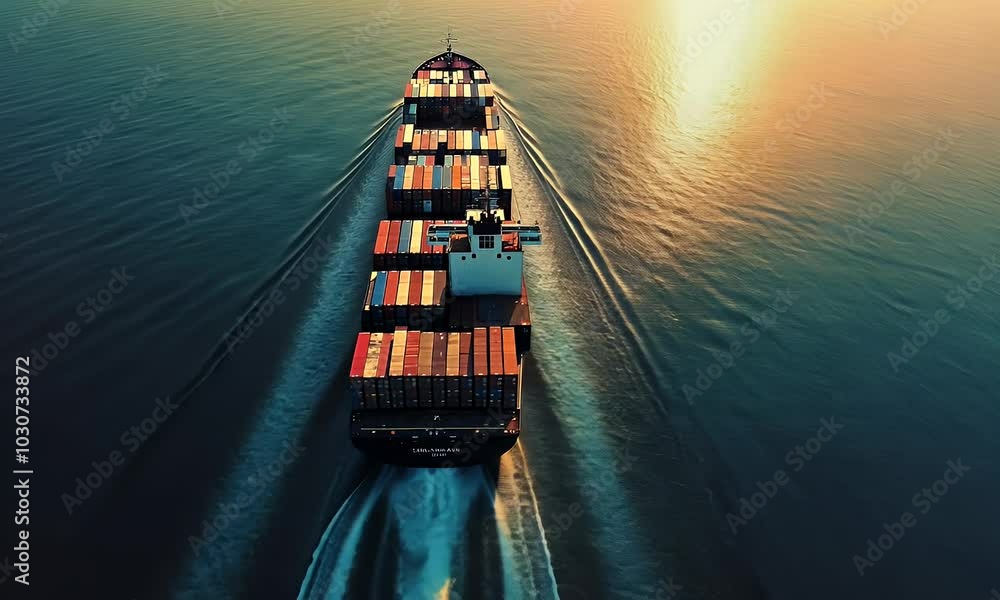 Aerial view of cargo ship with containers sailing in open sea, container ship concept. Aerial view of cargo ship with containers sailing in open sea, container ship concept.