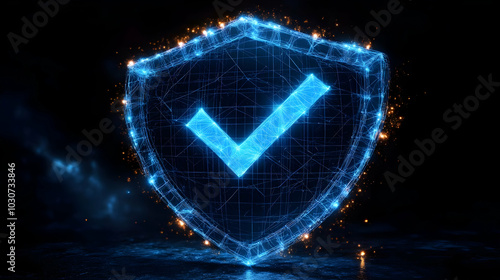 A digital shield with a checkmark, symbolizing security and trust.