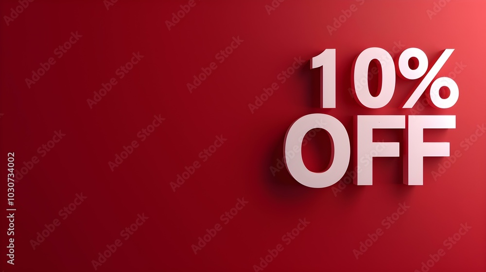 White '10% OFF' Promotional Sign on a Dark Red Background with Copy Space White '10% OFF' Promotional Sign on a Dark Red Background with Copy Space