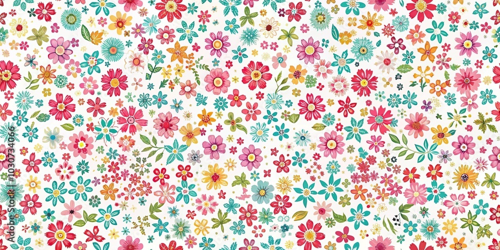 Forced perspective seamless floral pattern with cute little flowers on white background Forced perspective seamless floral pattern with cute little flowers on white background
