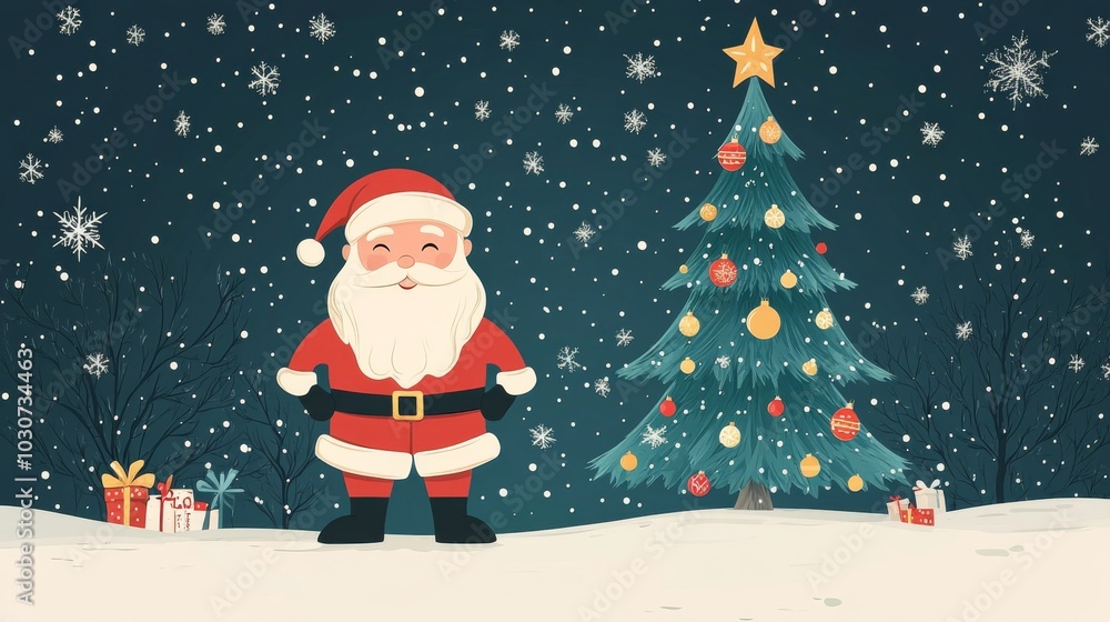 Festive Santa and Christmas Tree Illustration Festive Santa and Christmas Tree Illustration
