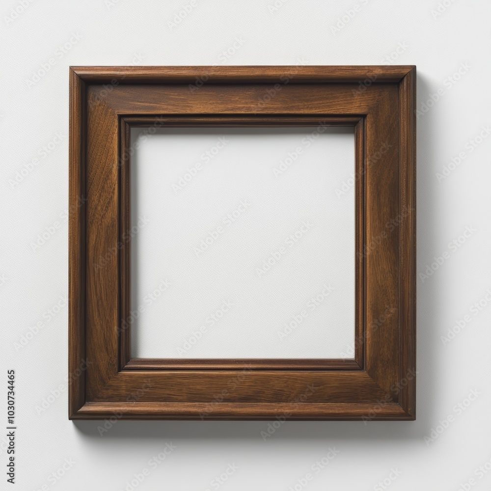 A classic square frame with an elegant wood finish, isolated on a soft white background, ideal for family portraits A classic square frame with an elegant wood finish, isolated on a soft white background, ideal for family portraits