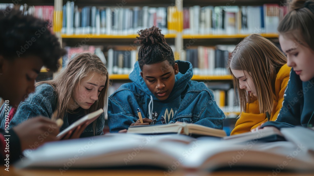 Group of Young Students Studying Together Group of Young Students Studying Together