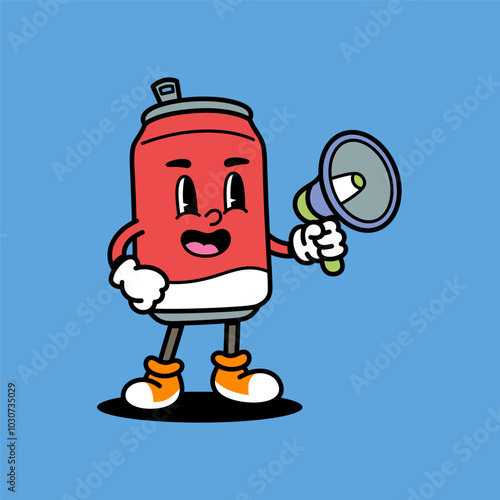 Soda Can Promotion Retro Mascot Cartoon Vector Illustration