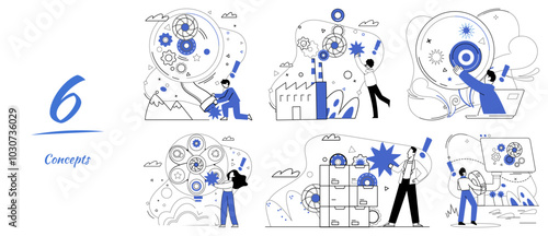 Operational efficiency vector illustration. Improvement is constant companion on journey towards operational efficiency and progress Tactical innovation is compass guiding ship business through water