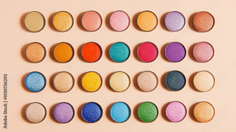 Colorful round containers filled with various powders on a pastel background. Colorful round containers filled with various powders on a pastel background.
