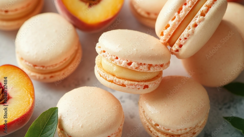 Fototapeta premium Fresh Peach Macarons with Juicy Fruit Slices