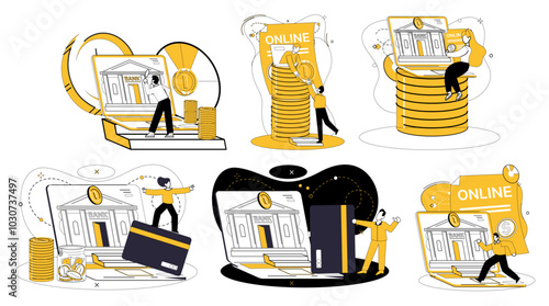 Mobile banking vector illustration. Navigate cyberspace finance with compass secure mobile banking services Money transcends physical boundaries in ethereal realm mobile banking Mobile banking