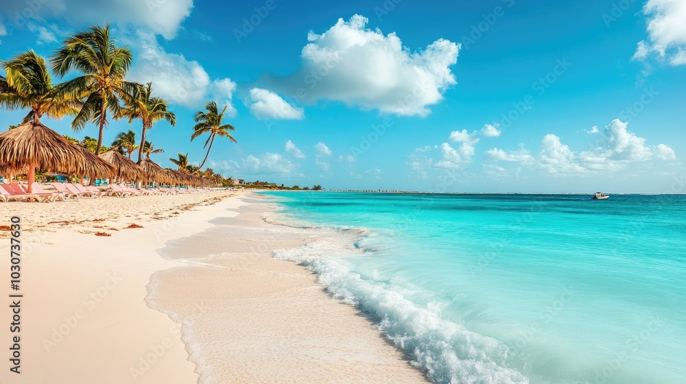 Pristine beaches of Aruba with palm trees and plenty of room for copy Pristine beaches of Aruba with palm trees and plenty of room for copy