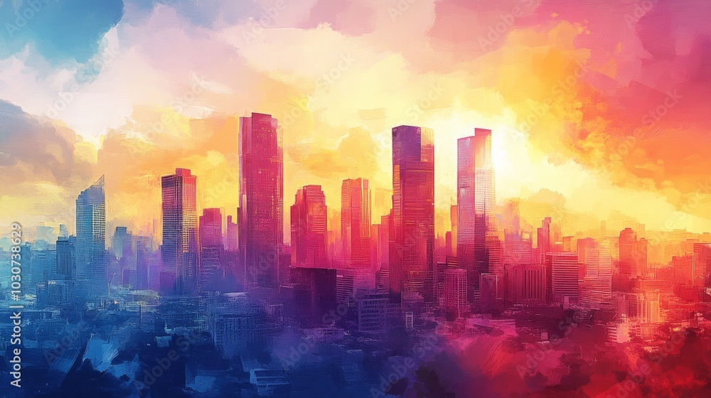 Vibrant Abstract Cityscape at Sunset Vibrant Abstract Cityscape at Sunset