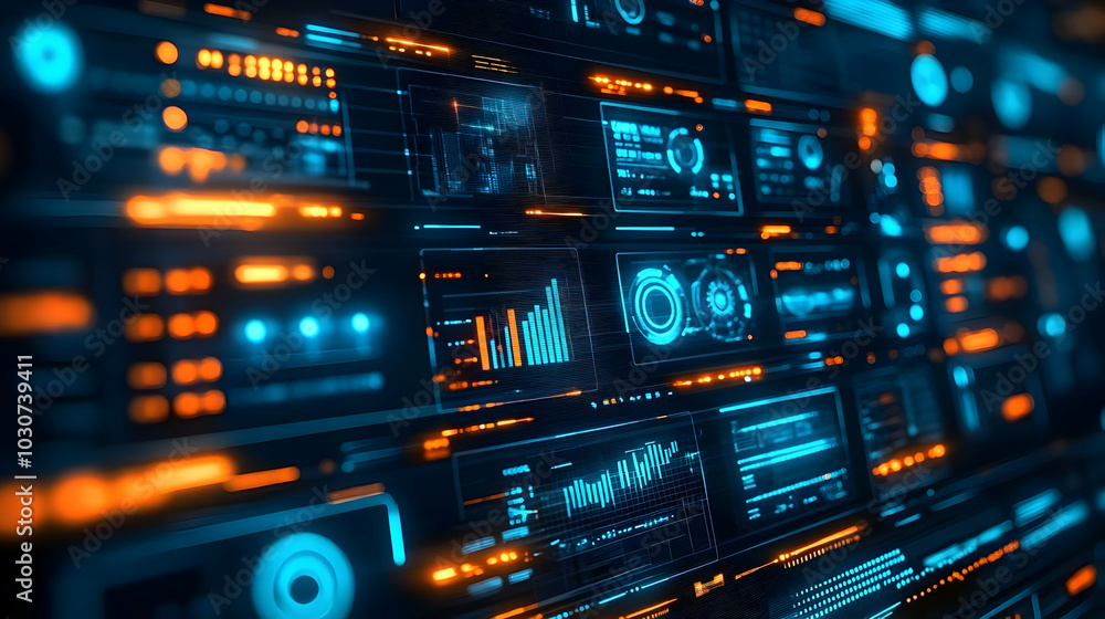 Futuristic digital interface with data visualizations and graphs. Futuristic digital interface with data visualizations and graphs.