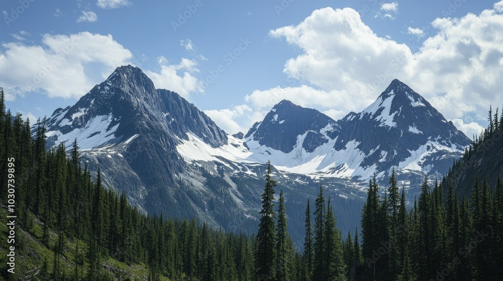 Obraz premium Snow-capped peaks in British Columbia, with a wide-open sky for copy