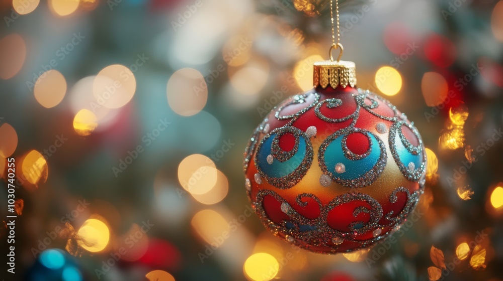 Festive Christmas Ornament on Tree Festive Christmas Ornament on Tree