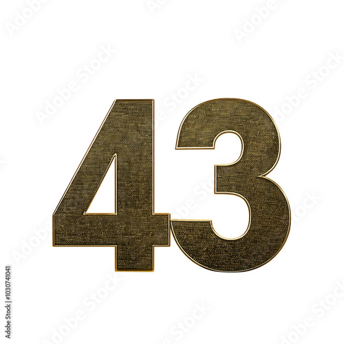 Number 43 in bold metal style, white isolated background. transparent