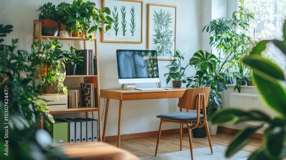 Cozy Home Office Surrounded by Indoor Plants Cozy Home Office Surrounded by Indoor Plants