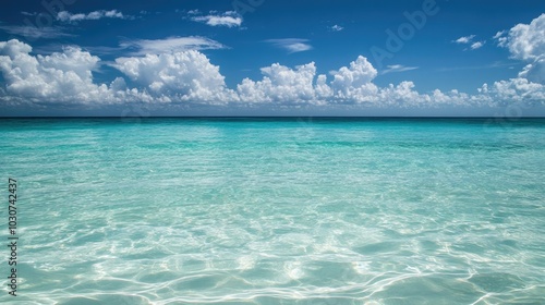 The crystal-clear waters of the Bahamas with large, open space for text