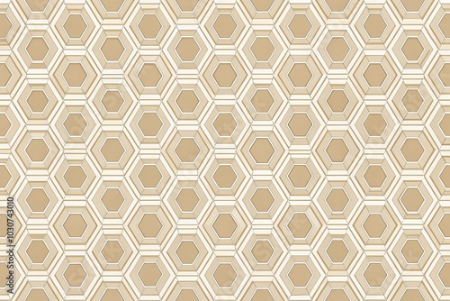 forced perspective seamless pattern with hexagons and squares on beige background