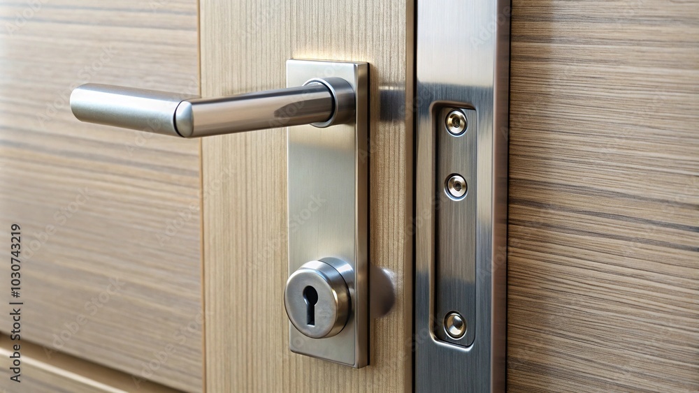 Obraz premium Fragment of steel door with handle and locks