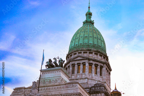 oxidized copper dome of the Argentine Congress