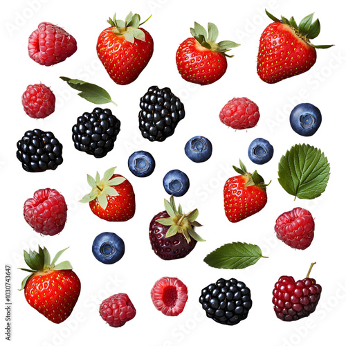 Assortment of Fresh Berries on Black Background