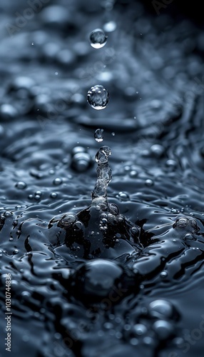 Wallpaper Mural Close-up of Water Drops Splashing on Dark Blue Water Surface, Creating Ripples and Bubbles Torontodigital.ca
