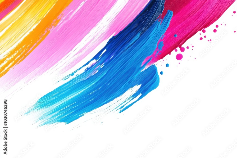 Vibrant brush strokes in shades of pink, blue, and yellow contrast sharply against a clean white canvas, showcasing an expressive and energetic style that captures attention. Vibrant brush strokes in shades of pink, blue, and yellow contrast sharply against a clean white canvas, showcasing an expressive and energetic style that captures attention.