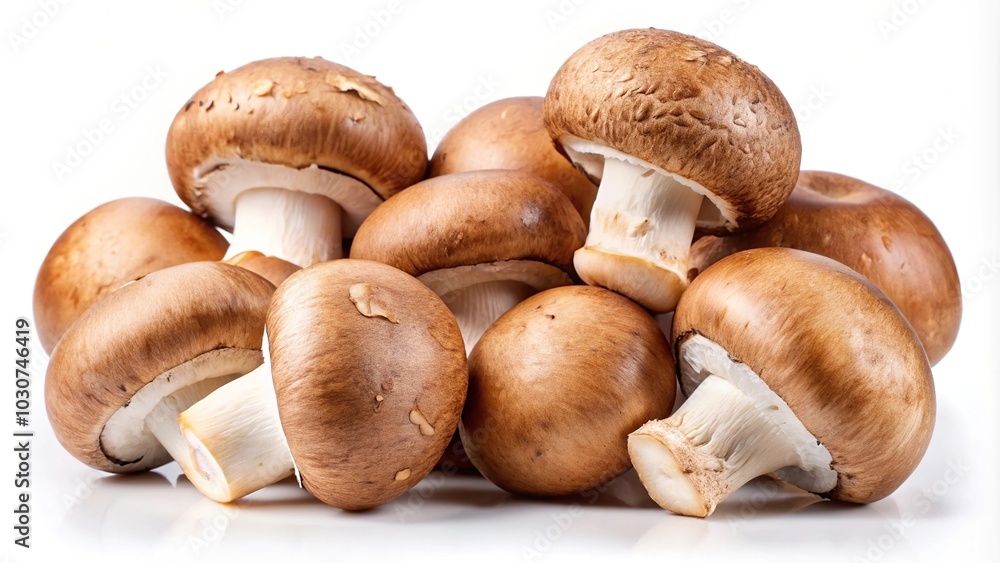 Fresh brown champignons mushrooms isolated on white background Fresh brown champignons mushrooms isolated on white background