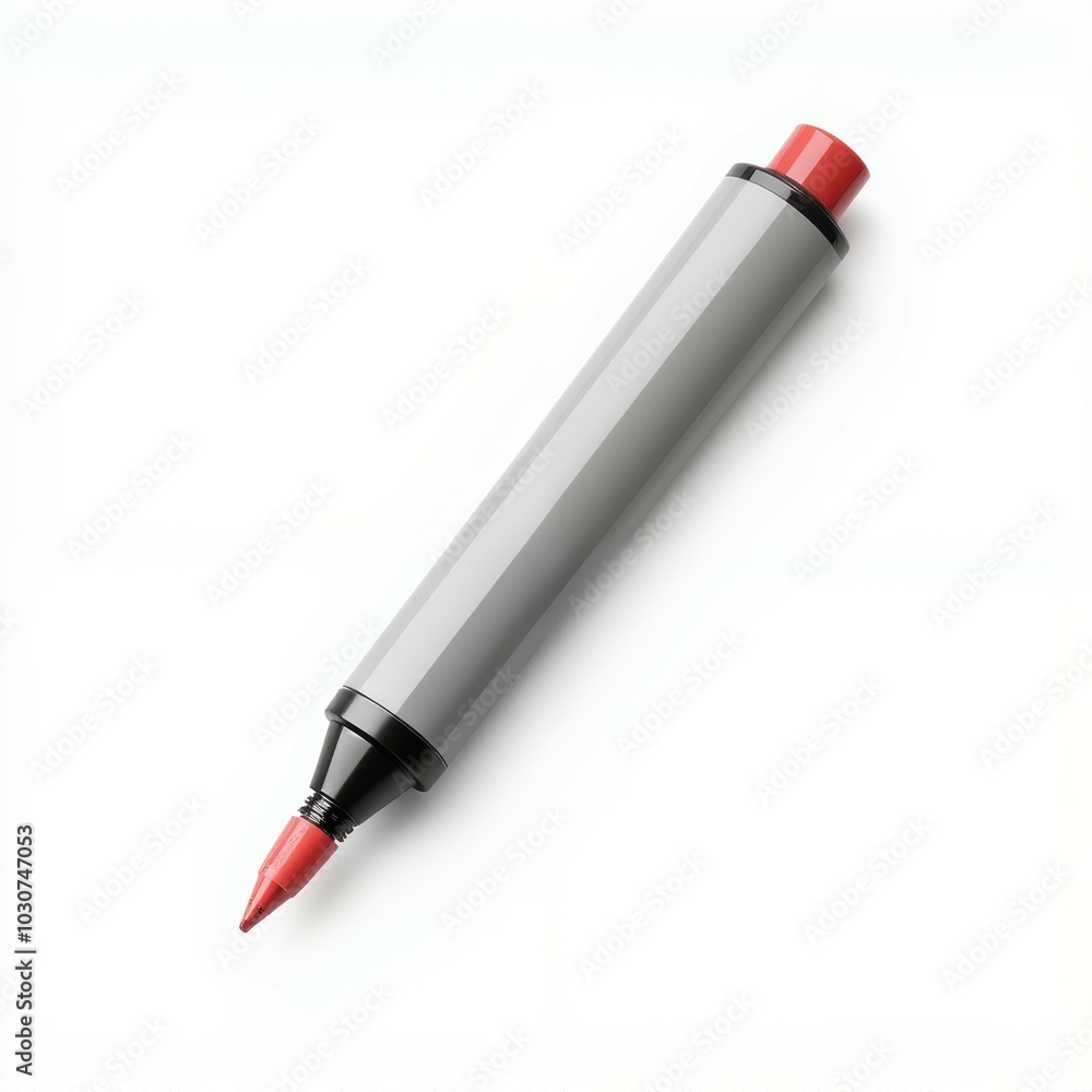A vivid red marker with a gray body, ideal for highlighting or designing, showcasing a modern, sleek design. A vivid red marker with a gray body, ideal for highlighting or designing, showcasing a modern, sleek design.