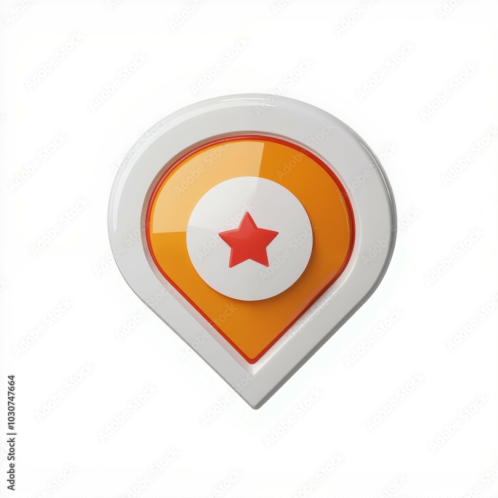 A bright orange location pin with a white circular center and a red star, representing a point of interest on a map. A bright orange location pin with a white circular center and a red star, representing a point of interest on a map.