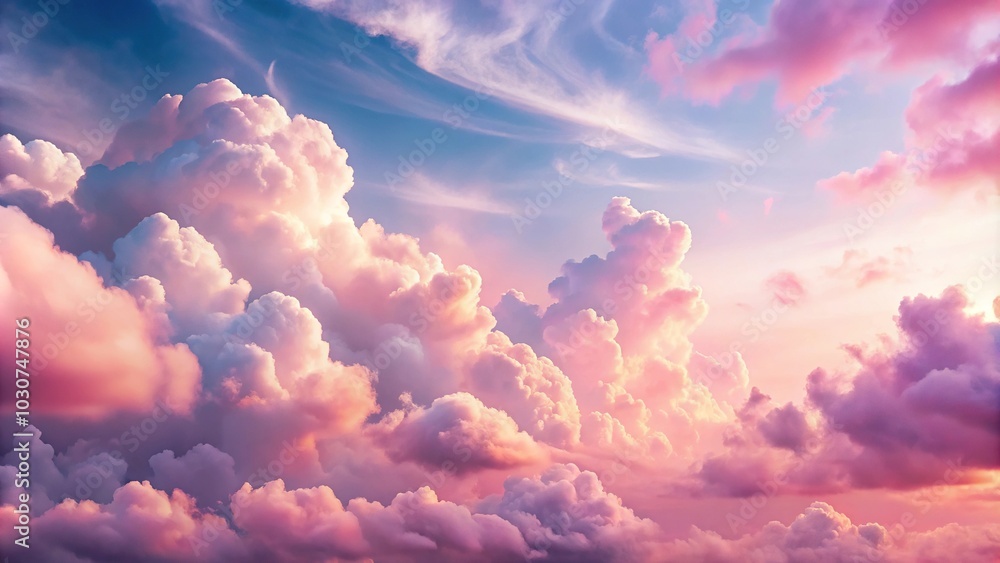 Forced perspective pink clouds in the sky with a dreamy and whimsical aesthetic Forced perspective pink clouds in the sky with a dreamy and whimsical aesthetic