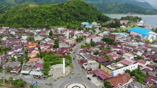 Aerial video of streets in the sleepy town of Tapaktuan, South Aceh, Sumatra, Indonesia photo