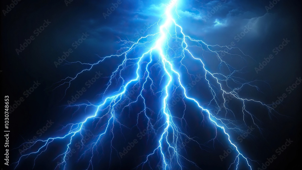Forced perspective lightning effect with blue illumination on dark background Forced perspective lightning effect with blue illumination on dark background