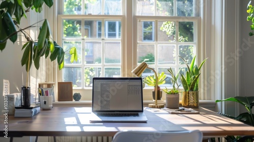 Wallpaper Mural Laptop on Desk by Window with Sunlight Torontodigital.ca